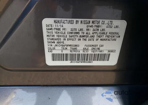 2015 Infiniti Q40 from USA, damaged, VIN JN1CV6AP9FM502863